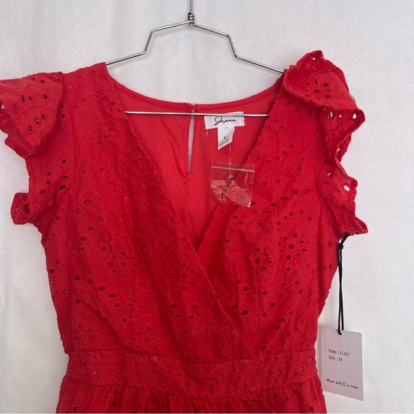 5/$25 Japna Pink Eyelet Lace Ruffle Mini Dress medium - Picture 3 of 3